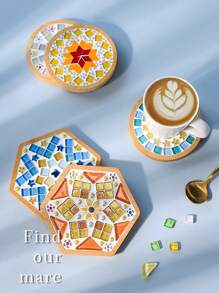 DIY Mosaik Fliesen für Basteleien, gemischte Farben Mosaik Sets mit Holz Untersetzer, handgemachte Glas Untersetzer Bastelsatz für Erwachsene, kreative handgemachte Heim Dekoration Geschenke. Beinhaltet runde & quadratische Bambus/Holz Tabletts, DIY Bastel-Materialien geeignet für Partys, Feiertage, Weihnachten