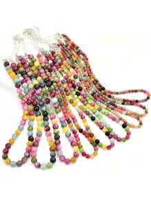 Vintage Colorful Beryl Beaded Necklace, Bohemian Style Bead Choker Necklace With Natural Stones, Gift For Women, Mother's Day Gift