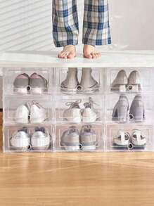 6/12个装透明塑料鞋盒，卧室收纳盒，可折叠翻盖，透明鞋柜，可放置于床下 - 彩色 - 查看 7