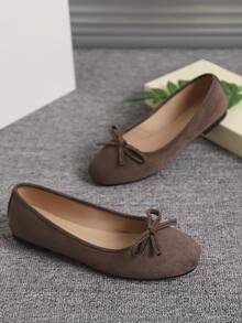 European & American Fashion Ballet Flats For Women, Woven Bow Round Toe Soft Leather Soft Sole Comfortable Slip-On Shoes