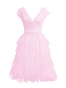 Look Polly Summer Women Dresses,Solid Color Lace Top And Mesh Skirt,Wedding Women Dresses Fall Women Clothes, Back To School Clothes,Party Women's Backless Dress Prom Dress,Elegant V-Neck Sleeveless Long Dress