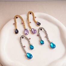 Metallic Weave Drop Tassel Earrings Vintage Unique Niche Fashion Design Sense Elegant Earrings Suitable Attending Events - 紫色 - 查看 4