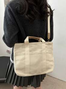 1 件大容量多口袋单肩包带隔层手提包耐用手柄米色多隔层手提包，多隔层妈咪包大容量外出帆布包手提包斜挎包手提包多隔层包 - 米色 - 查看 2