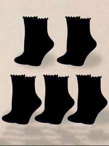 10 pares de meias femininas casuais de cano médio, pretas e brancas, com estampa de fungo, cor sólida, elegantes, versáteis e confortáveis, adequadas para uso diário durante todo o ano