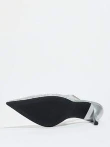 Zapatos de tacón alto de punta fina para mujer, con diseño calado, de moda para fiestas y uso al aire libre, elegantes, bombas de mujer, elegantes, atuendos de verano - Plateado - Ver 6
