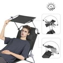 SoBuy Sun Lounger With Sun Canopy And Pillow, Foldable Garden Lounger, Relaxation Chair For Gardens, Courtyards, Beaches, Balconies, Black, Load Capacity Up To 110 Kg, W X H X D Approx. 191 X 19 X 56 Cm OGS48-SCH - 黑色 - 查看 6