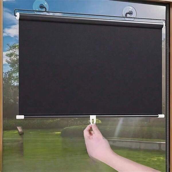 Black Sunshade Curtains, Suction Cup Installation, No Drilling Required, Easy To Use, Car And Home Window Insulation, Sun Protection, Free Stretching, PVC Material, Modern Style, For Bedroom And Various Rooms