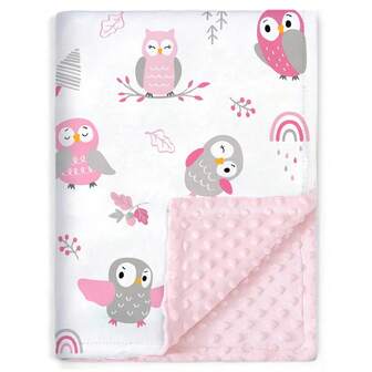 婴儿毯，适合男孩女孩，柔软毛绒 Minky 面料，带圆点背衬，可爱动物猫头鹰图案毛毯，适合幼儿新生儿，30 X 40 英寸