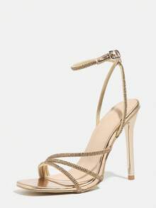 女士新款时尚性感方头细高跟鞋，香槟色，镶嵌闪亮水钻，优雅适合正式场合、派对、约会之夜、春夏装扮 - 香檳色 - 查看 6