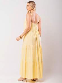 Women's Long Viscose Dress With Adjustable Straps - 黃色 - 查看 2