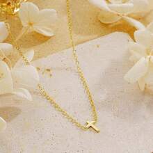 Gold Necklace Women, 14K Gold Plated Charm Box Chain Choker Dainty, Christian Religious Faith Small Pendant Necklace Non Tarnish - 交叉電纜鏈 - 查看 3