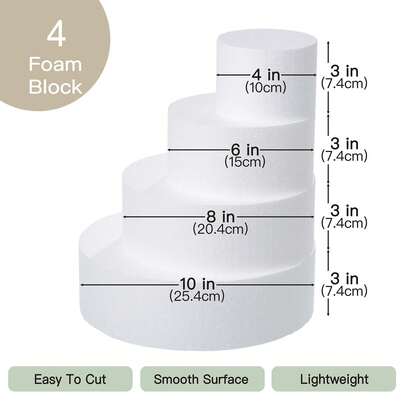 1/2/3 件圆形白色泡沫蛋糕模型，用于装饰和制作、烘焙展示、婚礼蛋糕设计、生日蛋糕、圣诞派对蛋糕或干花装饰布置、情人节、复活节和其他节日派对蛋糕装饰 4 英寸 6 英寸 8 英寸 10 英寸白色假蛋糕模型 12 英寸返校、圣诞节（万圣节）