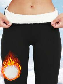 Women's Thermal Lined High Waist Leggings, Thick Warm Outdoor Casual Pants For Autumn/Winter,Fleece - Black - View 4