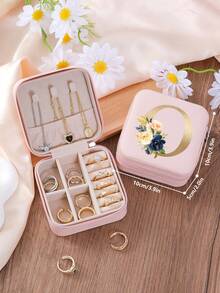 1pc Floral Rose Initial Jewelry Box, A-Z PU Leather White Portable Travel Jewelry Box, Black Jewelry Storage Box, Pink Mini Portable Zipper Jewelry Box, Necklace, Ring Pendant, Bracelet, Earring Storage Box, Jewelry Packaging Box, Suitable For Mother's Gift, Wedding Gift, Bridesmaid Gift, Anniversary Gift, Christmas Gift And Girlfriend's Boutique Gift. - Multicolor - View 88