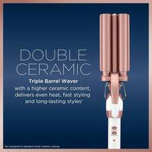 Conair Double Ceramic 3 Barrel Curling Iron, Hair Waver, Create Beachy Waves, Long-Lasting Natural Tight Waves For All Hair Lengths, White \/ Rose Gold - 杏色 - 查看 2