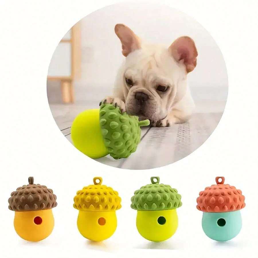1pc Durable Silicone Dog Feeding Toy - Acorn Designed Anti-Bite Chew And Slow Feeder Puzzle With Food Dispensing Function, Interactive Textured Surface Pet Toy For Mental Stimulation And Healthy Eating Habits, Suitable For All Breeds, Silicone Dog Toy, Cute Dog Design