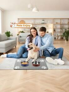 1pc Quick-Dry Diatom Mud Pet Feeding Mat -Splash-ProofAbsorbent, Easy To Clean, Suitable For Dogs And Cats, HerringbonePattern With Paw Print Design, Washable Pet Feeding Mat