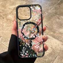 Funda protectora mate con carga inalámbrica para phone 16, 15, 14, 13, 12 Pro/16, 15, 14 Plus/13, 12, 11 Pro/X. Diseño floral con anillo magnético. Fabricada en TPU acrílico con orificio grande. Absorción de impactos y protección anticaídas. - azul real - Ver 5