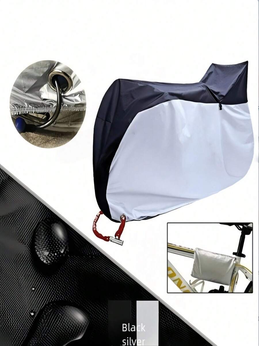 1pc Oxford Cloth Waterproof Dustproof Rainproof Cover, Outdoor Bicycle Cover Suitable For 2 Bicycles, Waterproof, Anti-UV, Dustproof, Windproof, With Lock Hole, Fit For Mountain Bike, Road Bike And Electric Bicycle
