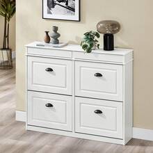 SoBuy Shoe Cabinet With 4 Flaps, Shoe Rack, Shoe Tipper With 8 Storage Compartments, Shoe Chest, Shoe Storage, White, BHT Approx. 105x82x24cm, FSR79-W - 黑與白 - 查看 10