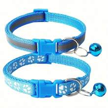 [Reflective Cat Collar] 2pcs Adjustable Reflective Cat Collars With Bell | Nylon Safety Collars For Cats And Dogs, Paw Print Design, Multiple Colors - Multicolor - View 8