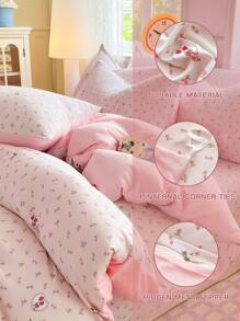 3 件轻质超细纤维羽绒被套套装，AB 版花卉心形郁金香印花图案 - 柔软床上用品套装，3 件套（1 个羽绒被套、2 个枕套，不含填充物），适用于卧室/旅行/宿舍（男孩/女孩）