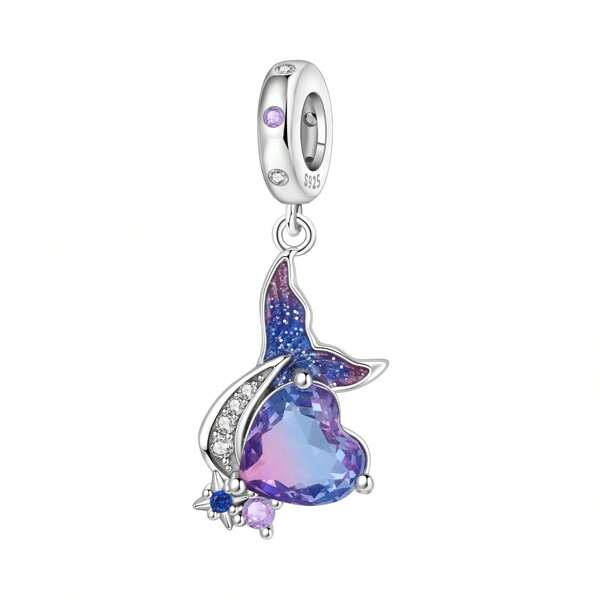 PANPOKI 1 Pc S925 Sterling Silver Jewelry Fine Charm Starry Heart Mermaid Tail Pendant For Original Bracelet Necklace DIY Jewelry Making Fit For Girls Birthday Gifts Women Gifts Valentine's Day Gift