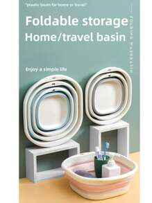 Conjunto de 3 bacias portáteis dobráveis, conveniente para lavar o rosto, roupas, etc. Compacto e economiza espaço para viagens