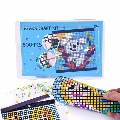 5mm Cuentas de rompecabezas de cuentas de vidrio fundido Juguete de rompecabezas DIY Pintura de patrones de animales Koala Arte de píxeles Accesorios hechos a mano Decoración Adecuado para regalos de festivales y cumpleaños de niños, color aleatorio