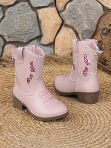 Children's New Merrald Western Cowboy Boots, Embroidered Knight Boots, Chelsea Boots - Pink - View 4