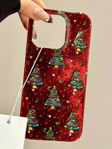 Cute Retro Christmas Tree Pendant Laser Phone Case Compatible With IPhone 17ProMax 16 ProMax 15 14 13 12 11 Pro Max Lovely Christmas Style Shockproof Cover - Red - View 5