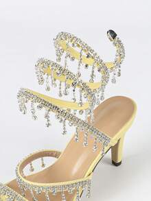 Giày cao gót đế xuồng cho nữ, thời trang tối giản, quai ngang đính đá Rhinestone, mũi tròn, phù hợp cho mùa hè và mùa thu - Màu vàng - Xem 8