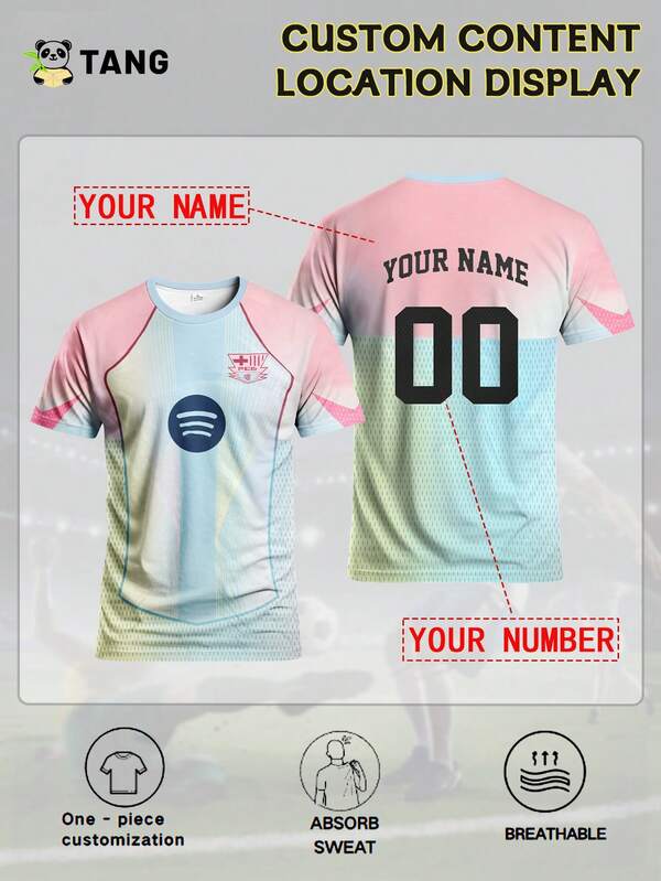 Camiseta de fútbol personalizada con estilo del FC Barcelona para hombres, personalizada con nombre y número, sudadera deportiva cómoda de cuello redondo, adecuada para entrenamiento de fútbol, uso casual y como regalo