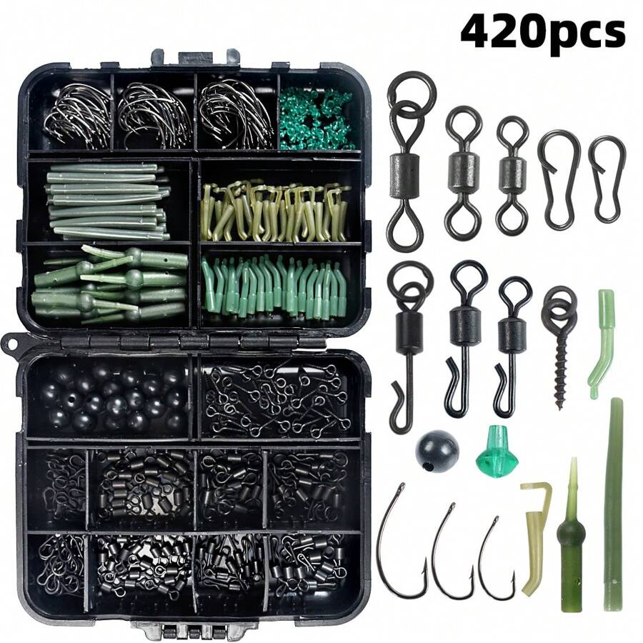 420pcs/Set European Style Carp Fishing Hook, Clasp, Connector, Fishing Tackle Accessories