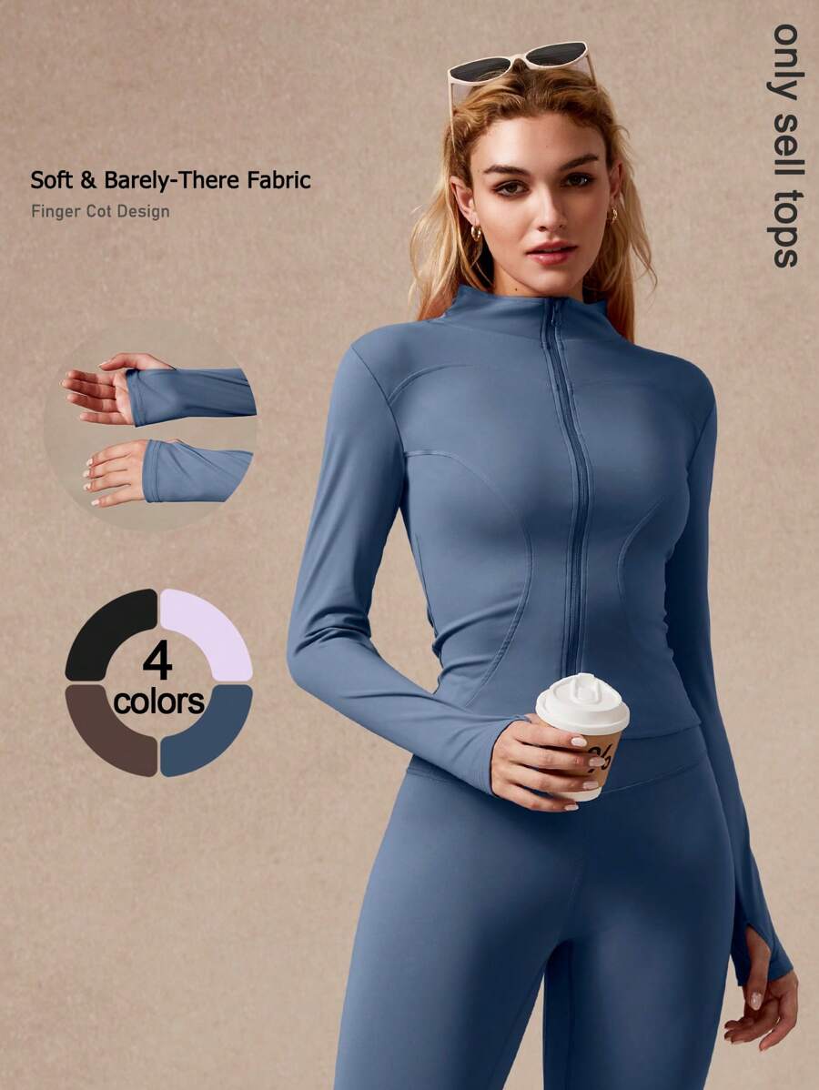 NcmRyu 1 件女士时尚无缝弹力长袖拉链前开运动夹克