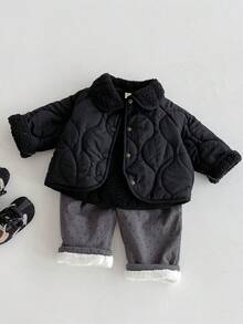 1件男婴黑色高领休闲舒适长袖开衫外套，冬季