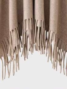 1 件优质仿羊绒燕麦色超大披肩开衫，女士冬季保暖围巾 - 米色 - 查看 3