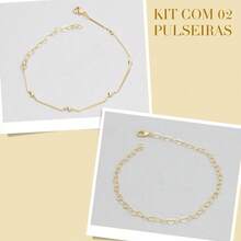 Kit Of 2 Elegant Heart-Shaped Beaded Bracelets, Plated In 925 Silver Or 18K Gold - 金色 - 查看 3
