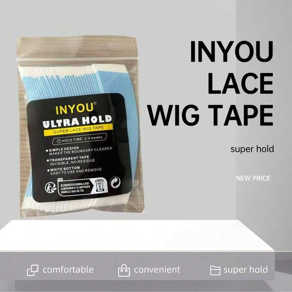 Cinta adhesiva para pelucas INYOU de doble cara, resistente al agua, para pelucas con encaje frontal. Cinta adhesiva de agarre fuerte y transparente para pelucas con encaje y postizos