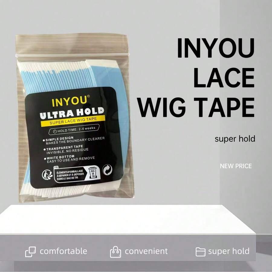 Cinta adhesiva para pelucas INYOU de doble cara, resistente al agua, para pelucas con encaje frontal. Cinta adhesiva de agarre fuerte y transparente para pelucas con encaje y postizos