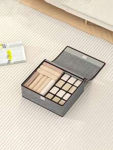 1pc Fabric Drawer Style Underwear Storage Box, Organizer For Socks, Underwear, Bras, Closet Organizer With Cover, Suitable For Home, Dorm, 3-In-1 Foldable Clothing Storage Box - Grey - View 4