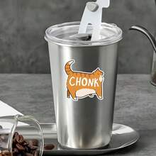 可爱猫咪贴纸 | 防水虎斑猫乙烯基贴纸 | 可爱的橘白猫咪设计，带有“CHONK”字样，非常适合贴在汽车、笔记本电脑、水瓶上，乙烯基材质 - 彩色 - 查看 6