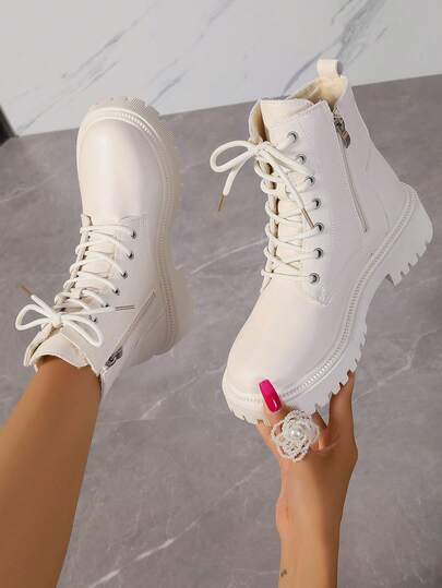 2026 New Autumn/Winter Boots, Academy Style Casual Fashion Versatile Flat Thick Sole Black Boots Military Boots Motorcycle Boots Side Zipper Ankle Boots Ankle Boots, Women's Shoes, Chelsea