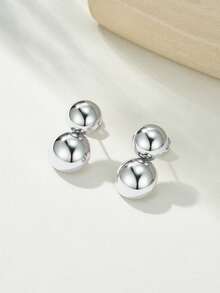 1pair Geometric Ball Shaped Stainless Steel Stud Earrings, Personalized Design For Women Daily Wear - Yellow Gold - View 12