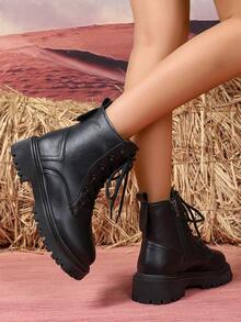 2025 Nya Höst/Vinterskor, Tjocka Stora Skor, Skor För Skolor, Moderiktiga Mångsidiga Vardagsskor, Skor Med Sidodragkedja, Skor För Tonårssko, Skolkängor, Vardagliga Ankelstövlar - Svart - Visa 5