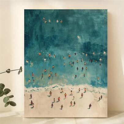 1PC Charming Ocean Swim Canvas Art Print - Frameless Beach House Decor, Minimalist Wall Art For Living Room & Bedroom