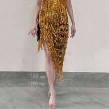 Sequin Belly Dance Skirt, Fringed Belly Dance Hip Scarf, Festival Costume, Women's Latin Dance Skirt With Sequin Fringed Hip Scarf, Halloween - Multicolor - View 18