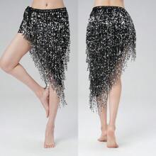 Sequin Belly Dance Skirt, Fringed Belly Dance Hip Scarf, Festival Costume, Women's Latin Dance Skirt With Sequin Fringed Hip Scarf, Halloween - Multicolor - View 17