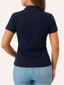 Baby Look Women's Polo Neck Piquet Premium - Màu xanh hải quân - Xem 2