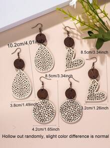 2pcs Retro Style Leather & Wood Drop Shape Round Shape Hollowed Earrings For Women - 2866-round - View 4
